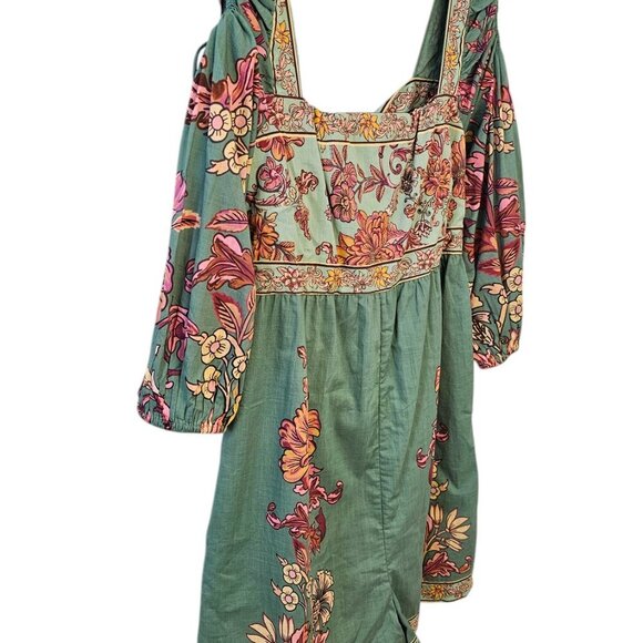 Farm Rio x Anthropologie Puff-Sleeve Square-Neck Romper, Floral, Cotton, Size M - Picture 11 of 11